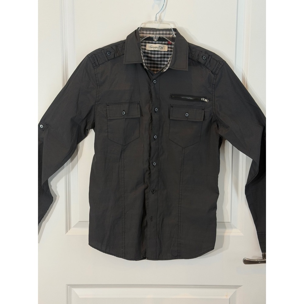 Sovereign Code Men's Black Long Sleeve Button Up Shirt Size S Military Style
